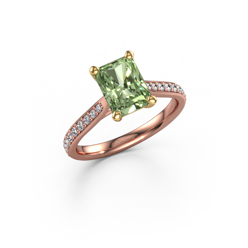 Image of Engagement ring Mignon RAD 2 585 rose gold Green lab grown diamond 8x6 mm