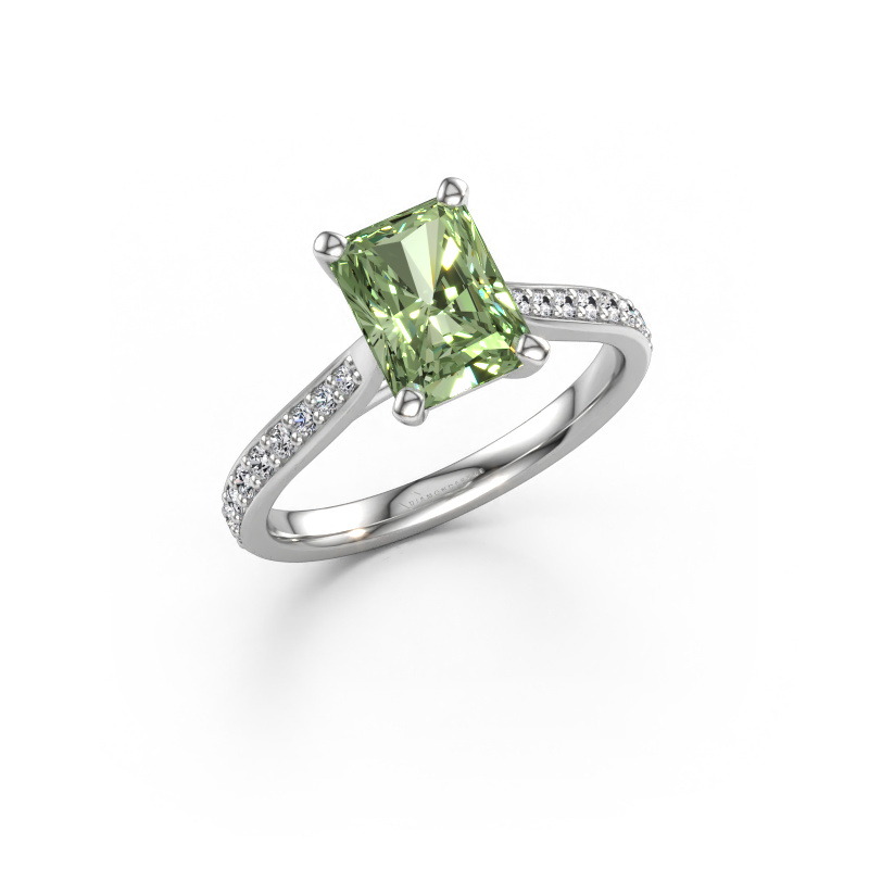 Immagine di Anello di fidanzamento Mignon RAD 2 585 oro bianco Diamante lab grown verde 8x6 mm