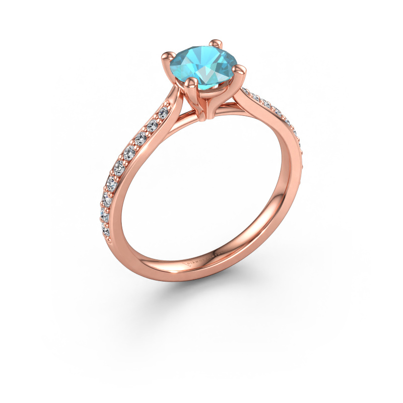Immagine di Anello di fidanzamento Mignon RND 2 585 oro rosa Topazio blu 6 mm