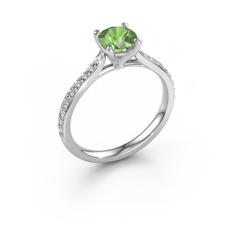 Immagine di Anello di fidanzamento Mignon RND 2 585 oro bianco Tormalina verde 6 mm