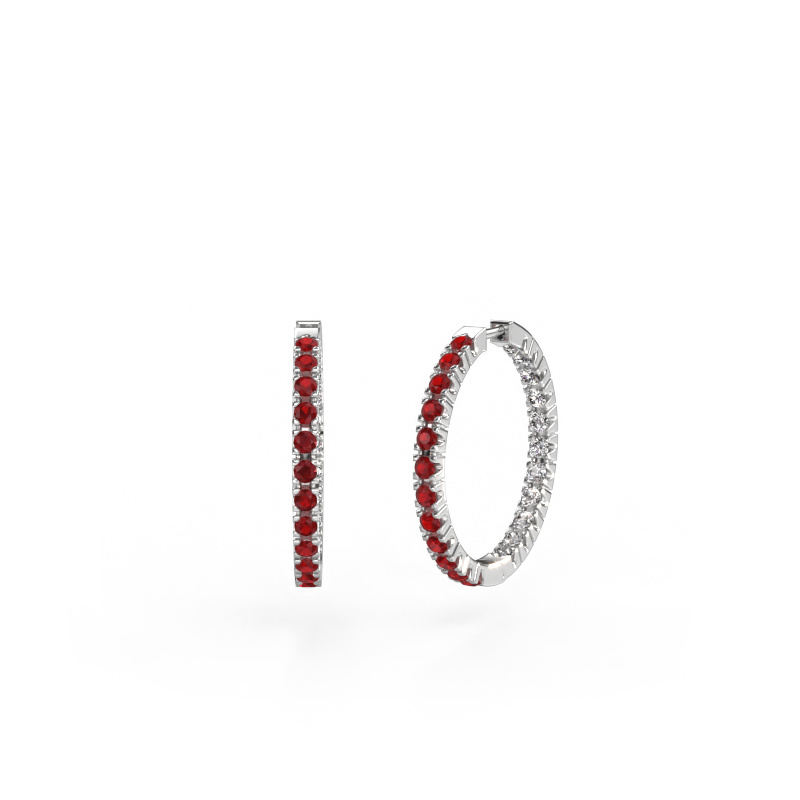 Image of Hoop earrings Miki 20mm 585 white gold Ruby 2 mm