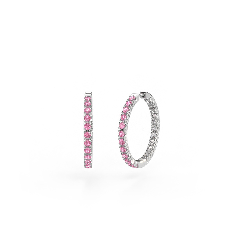 Image of Hoop earrings Miki 20mm 585 white gold Pink sapphire 2 mm