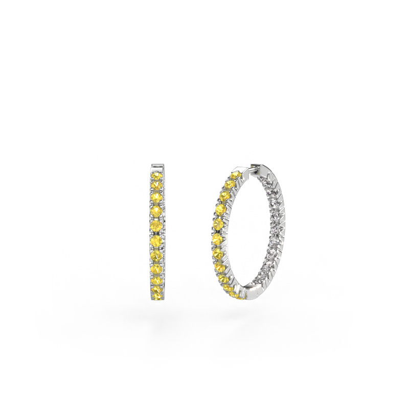 Afbeelding van Creolen Miki 20mm 585 witgoud Gele saffier 2 mm