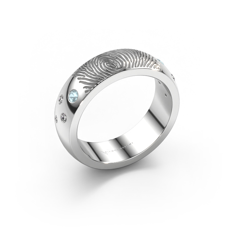 Image of Wedding ring Minke 585 white gold ±0.24x0.09in Aquamarine 2 mm