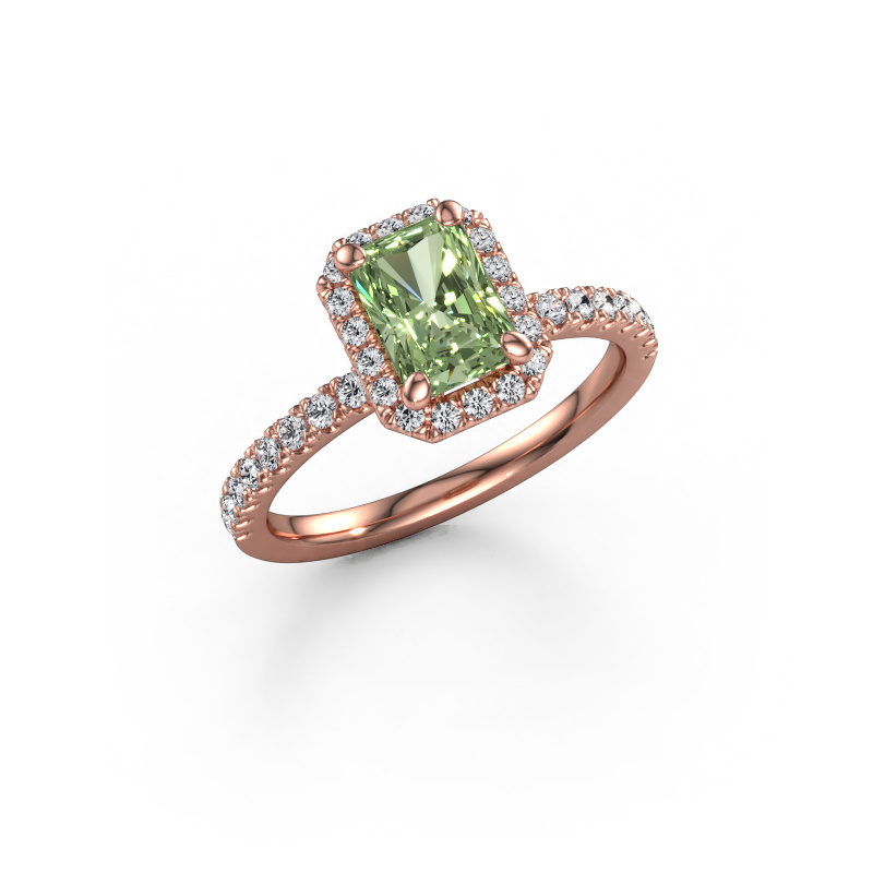 Image of Engagement ring Miranda rad 585 rose gold Green lab grown diamond 7x5 mm