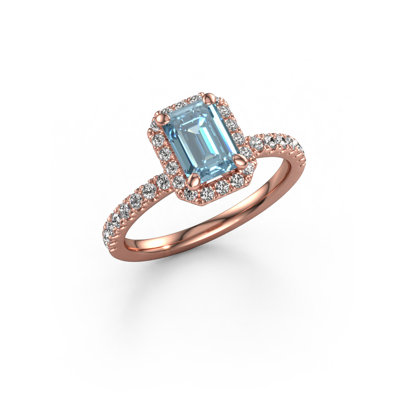 Image of Engagement ring Miranda eme 585 rose gold Blue lab grown diamond 7x5 mm