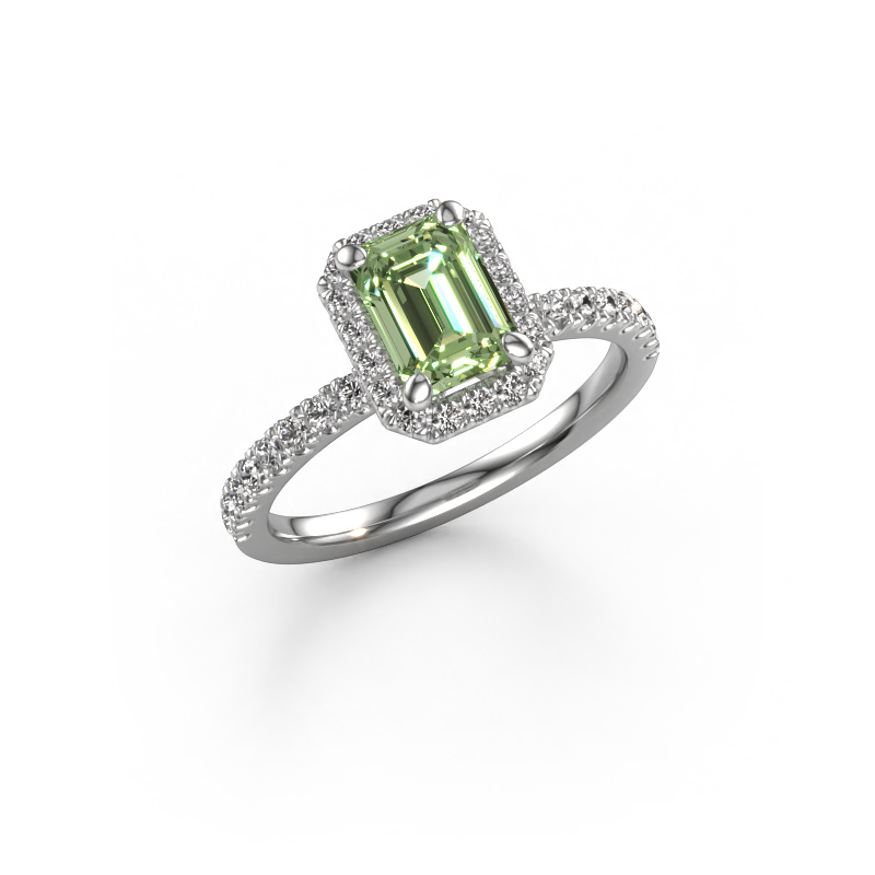 Image of Engagement ring Miranda eme 950 platinum Green lab grown diamond 7x5 mm