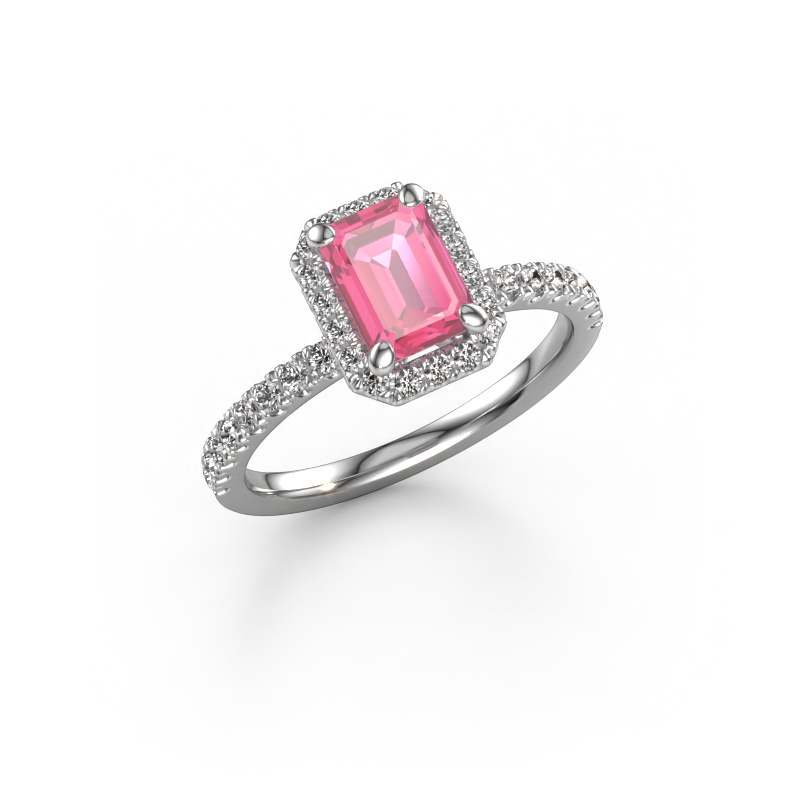 Image of Engagement ring Miranda eme 950 platinum Pink sapphire 7x5 mm