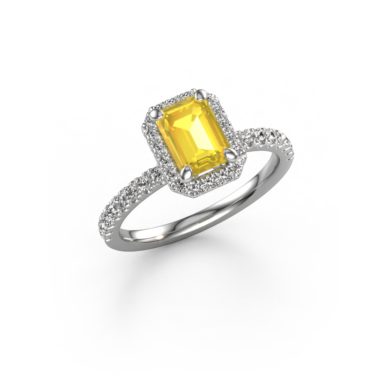 Image of Engagement ring Miranda eme 950 platinum Yellow sapphire 7x5 mm