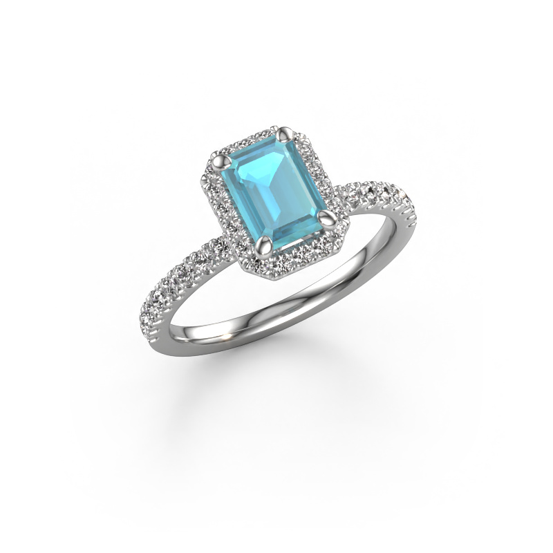 Image of Engagement ring Miranda eme 950 platinum Blue topaz 7x5 mm