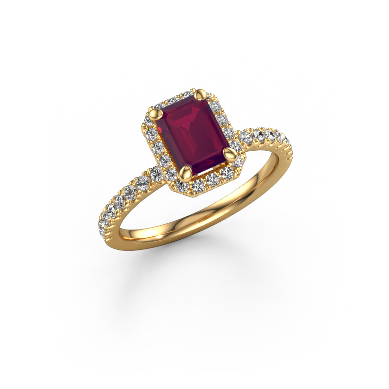 Image de Bague de fiançailles Miranda eme 585 or jaune Rhodolite 7x5 mm