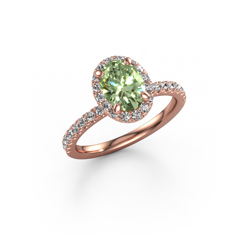 Image de Bague de fiançailles Miranda ovl 585 or rose Diamants synthétiques vert 8x6 mm