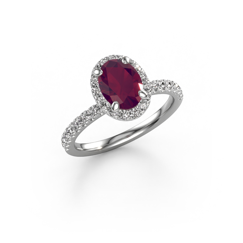Image of Engagement ring Miranda ovl 585 white gold Rhodolite 8x6 mm