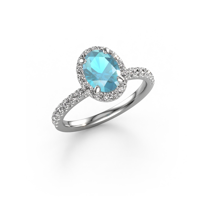 Bild von Verlobungsring Miranda ovl 950 Platin Blau Topas 8x6 mm