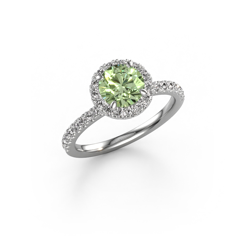 Image of Engagement ring Miranda rnd 585 white gold Green lab grown diamond 6.5 mm