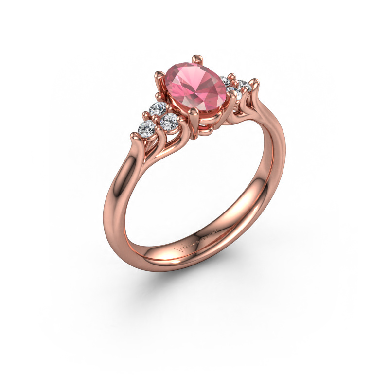 Afbeelding van Verlovingsring Monika OVL 585 Rosé goud Toermalijn pink 7x5 mm