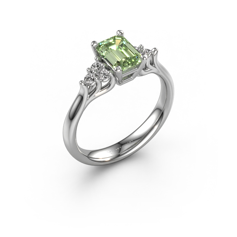 Image of Engagement ring Monika EME 585 white gold Green lab grown diamond 7x5 mm