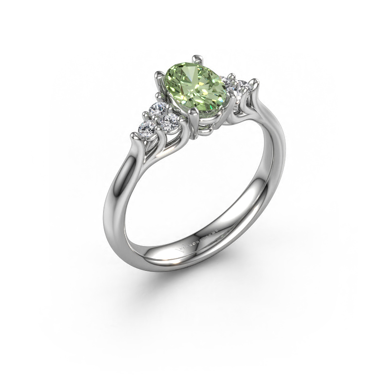 Image de Bague de fiançailles Monika OVL 585 or blanc Diamants synthétiques vert 7x5 mm