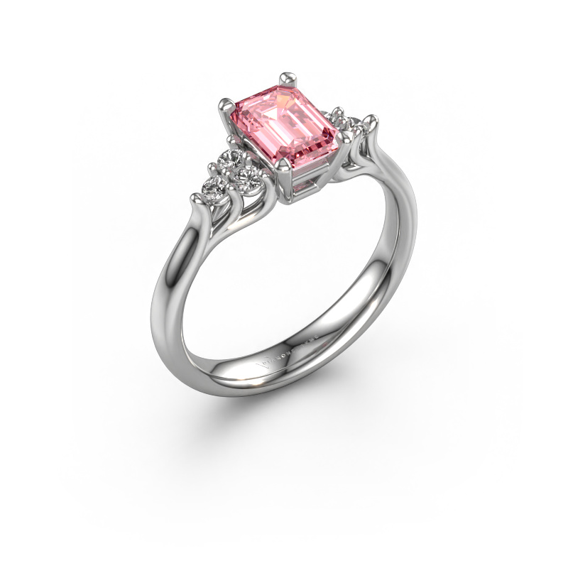 Image of Engagement ring Monika EME 585 white gold Pink lab grown diamond 7x5 mm
