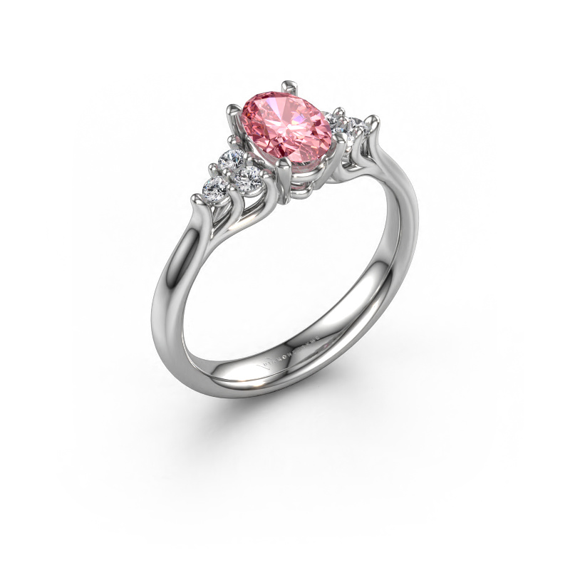 Image of Engagement ring Monika OVL 585 white gold Pink lab grown diamond 7x5 mm