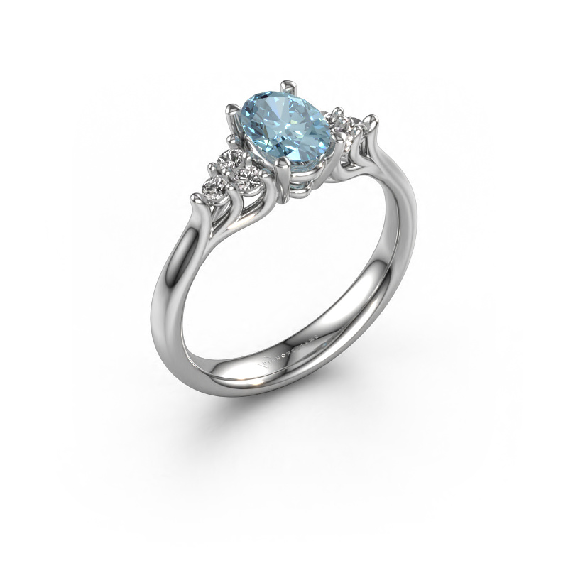 Image de Bague de fiançailles Monika OVL 585 or blanc Diamant synthétique bleu 7x5 mm
