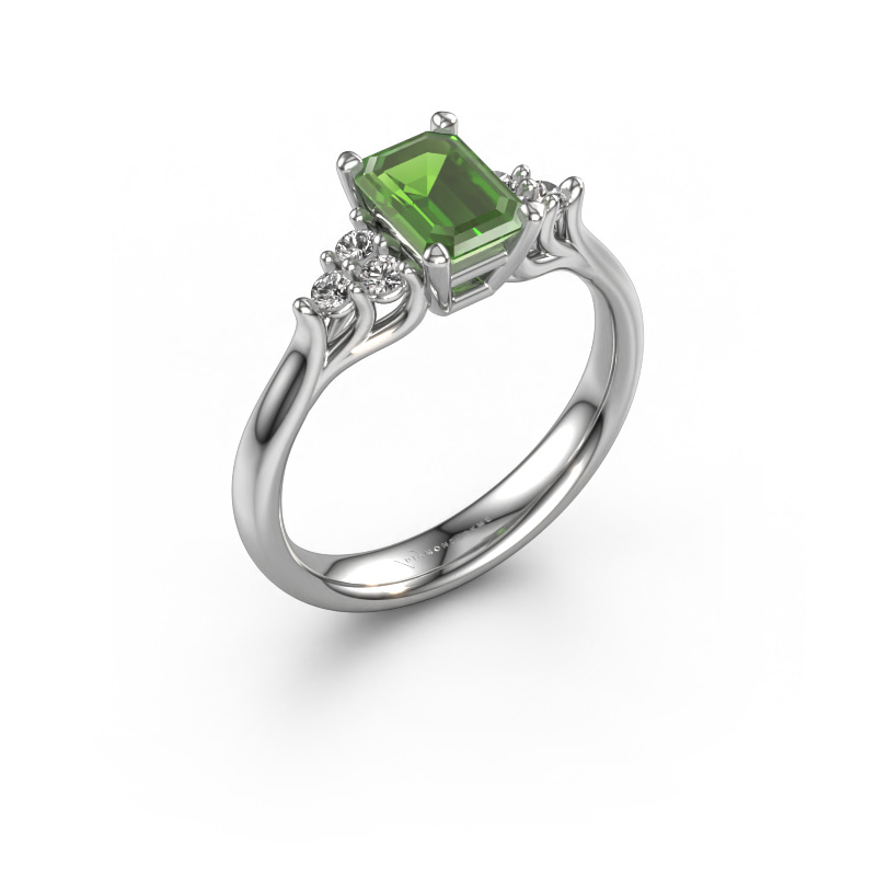 Image de Bague de fiançailles Monika EME 585 or blanc Vert tourmaline 7x5 mm