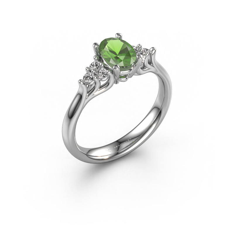 Image of Engagement ring Monika OVL 585 white gold Tourmaline green 7x5 mm