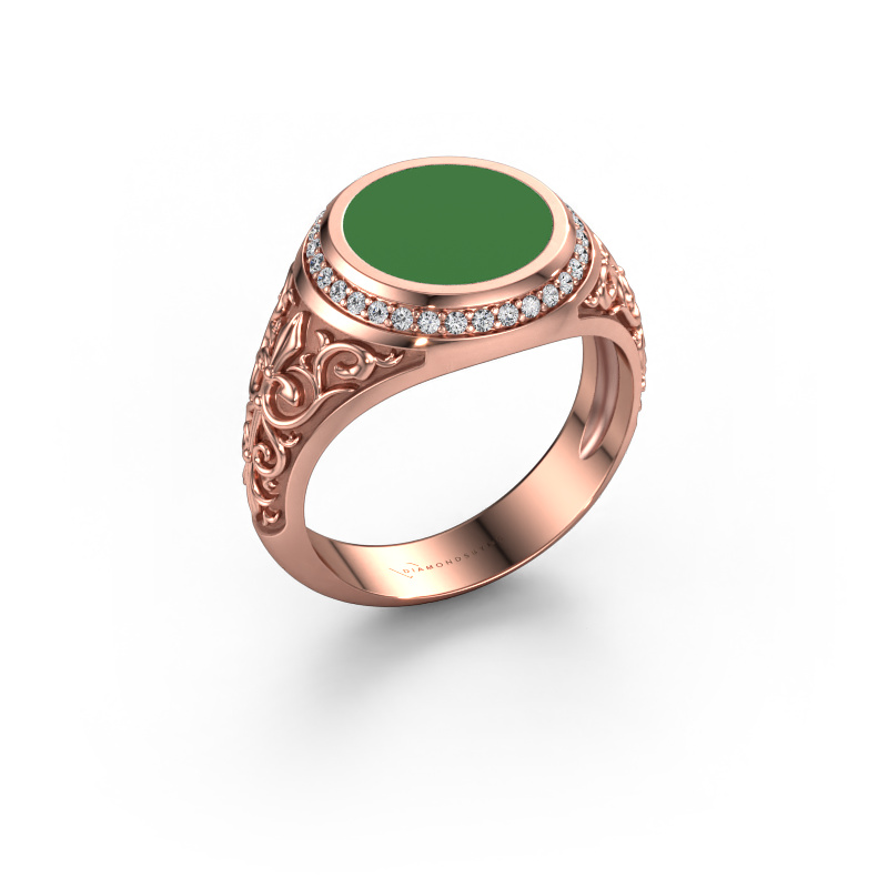 Afbeelding van Zegelring Moor 2 585 rosé goud Groene emaille 10 mm