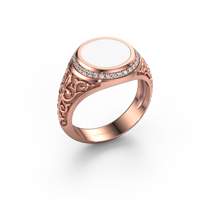 Afbeelding van Zegelring Moor 2 585 rosé goud Witte emaille 10 mm