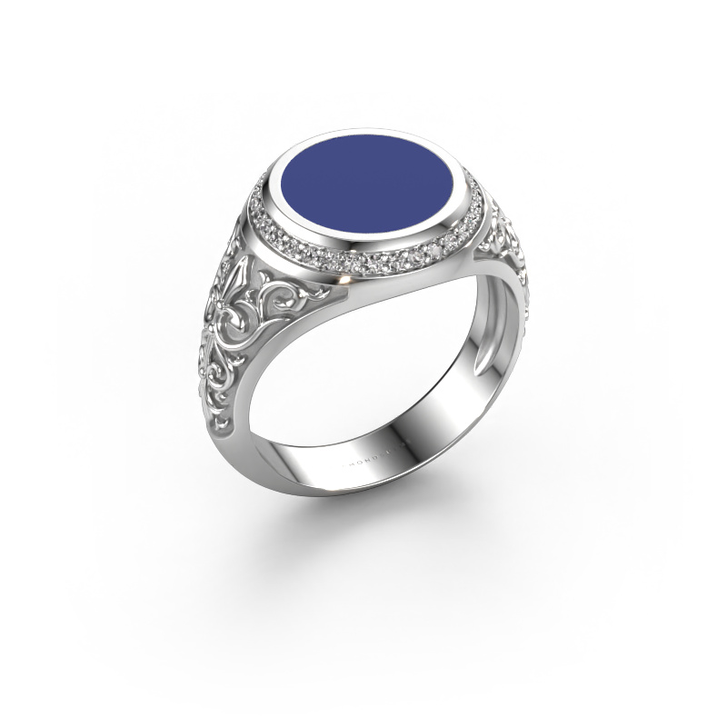 Image of Signet ring Moor 2 950 platinum Blue enamel 10 mm