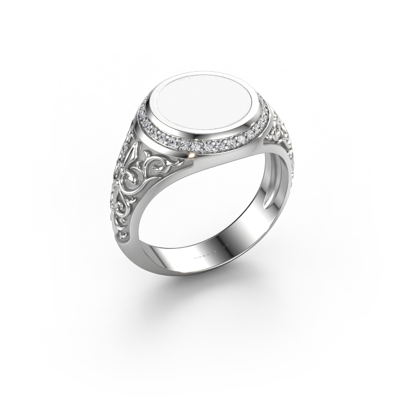 Afbeelding van Zegelring Moor 2 950 platina Witte emaille 10 mm