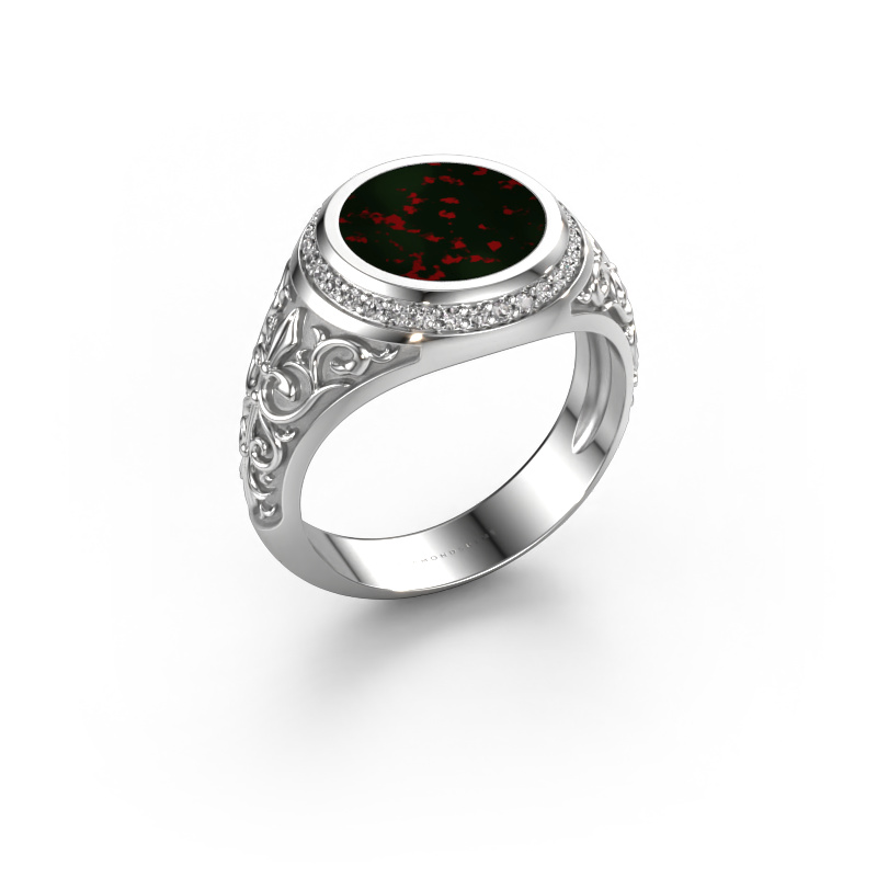 Image of Signet ring Moor 2 950 platinum Bloodstone 10 mm