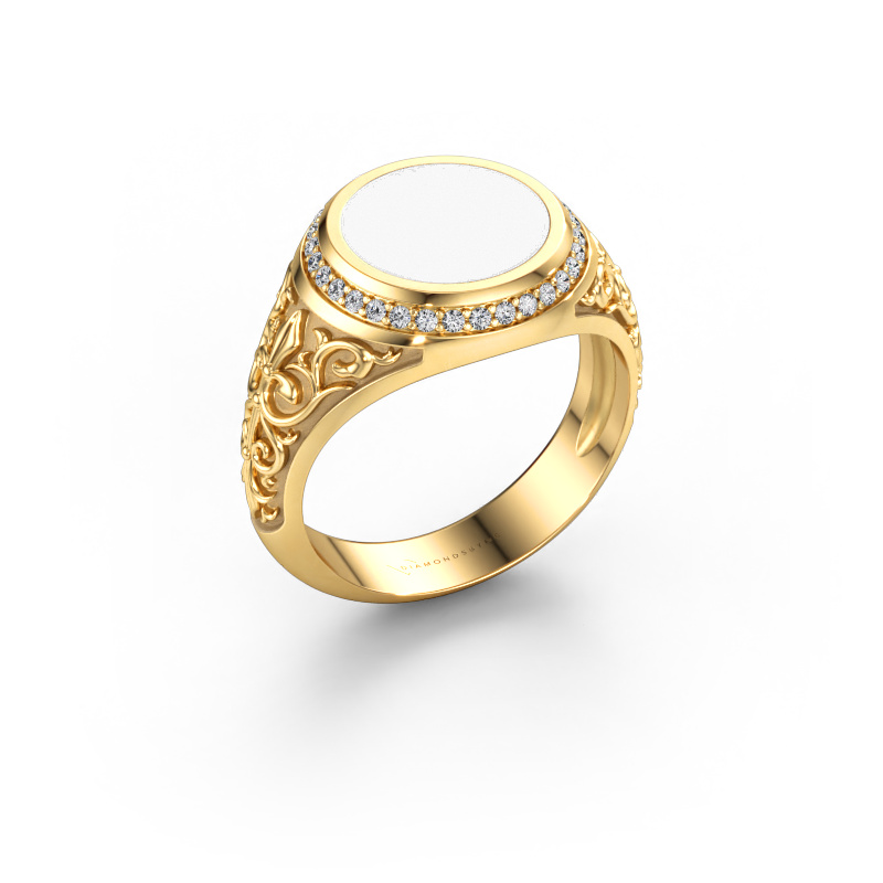 Bild av Signetring Moor 2 585 gult guld Vit emalj 10 mm