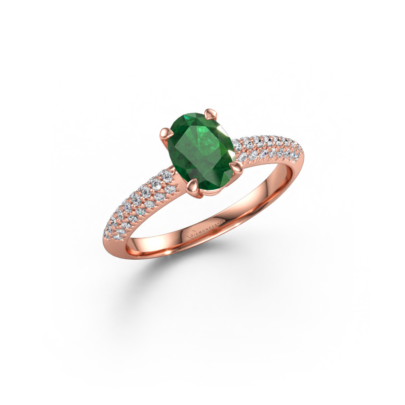Immagine di Anello di fidanzamento Morane OVL 585 oro rosa Smeraldo 7,5x5,5 mm