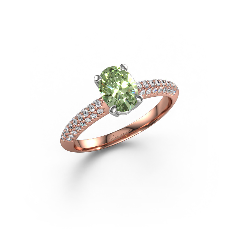 Image of Engagement ring Morane OVL 585 rose gold Green lab grown diamond 7,5x5,5 mm