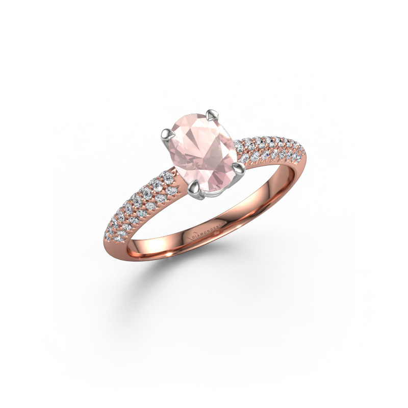 Afbeelding van Verlovingsring Morane OVL 585 rosé goud Morganiet champagne 7,5x5,5 mm