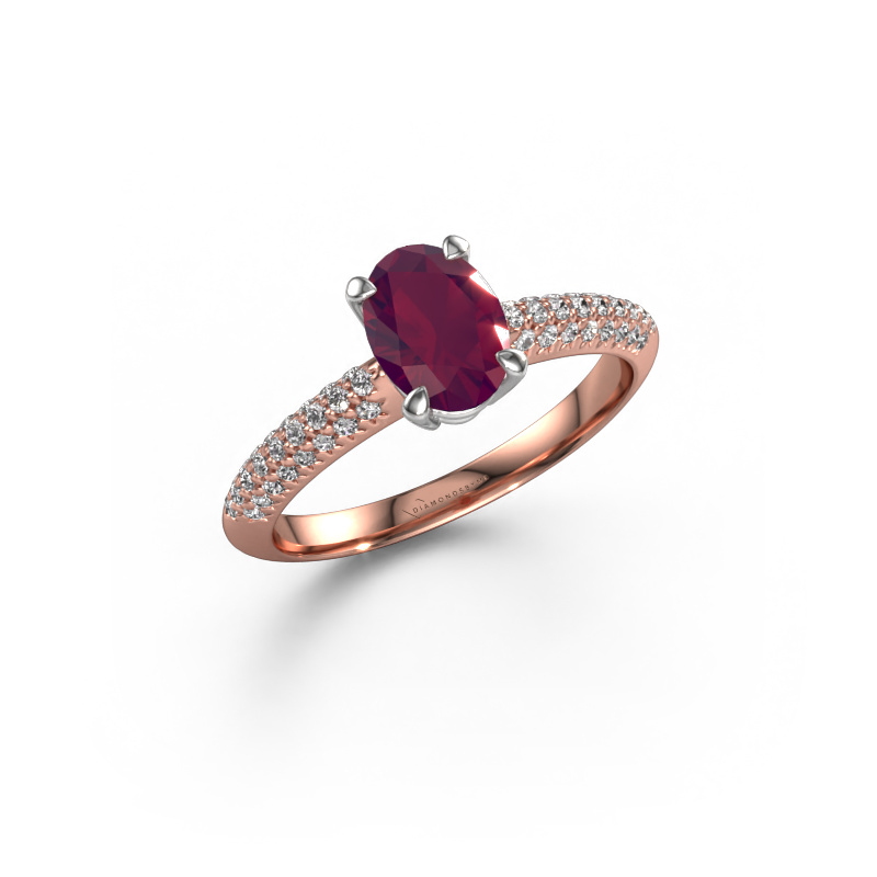 Image de Bague de fiançailles Morane OVL 585 or rose Rhodolite 7,5x5,5 mm
