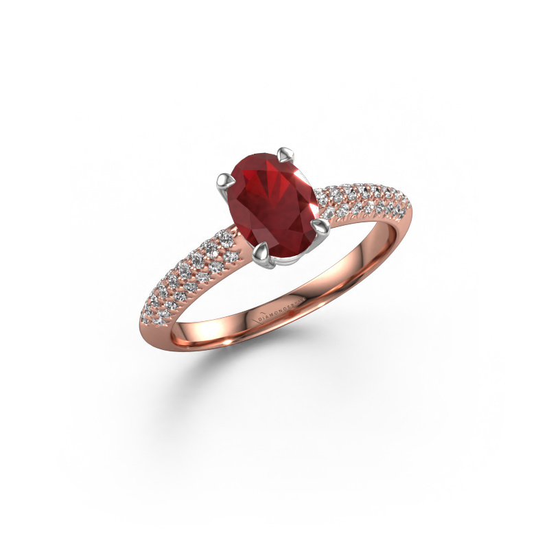 Image of Engagement ring Morane OVL 585 rose gold Ruby 7,5x5,5 mm