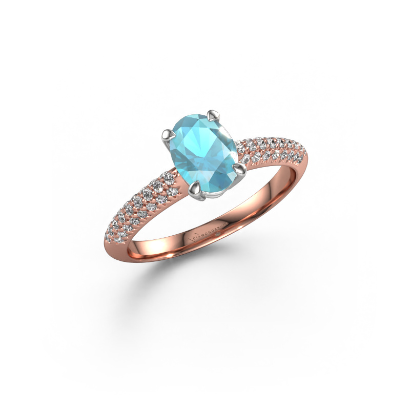 Image of Engagement ring Morane OVL 585 rose gold Blue topaz 7,5x5,5 mm