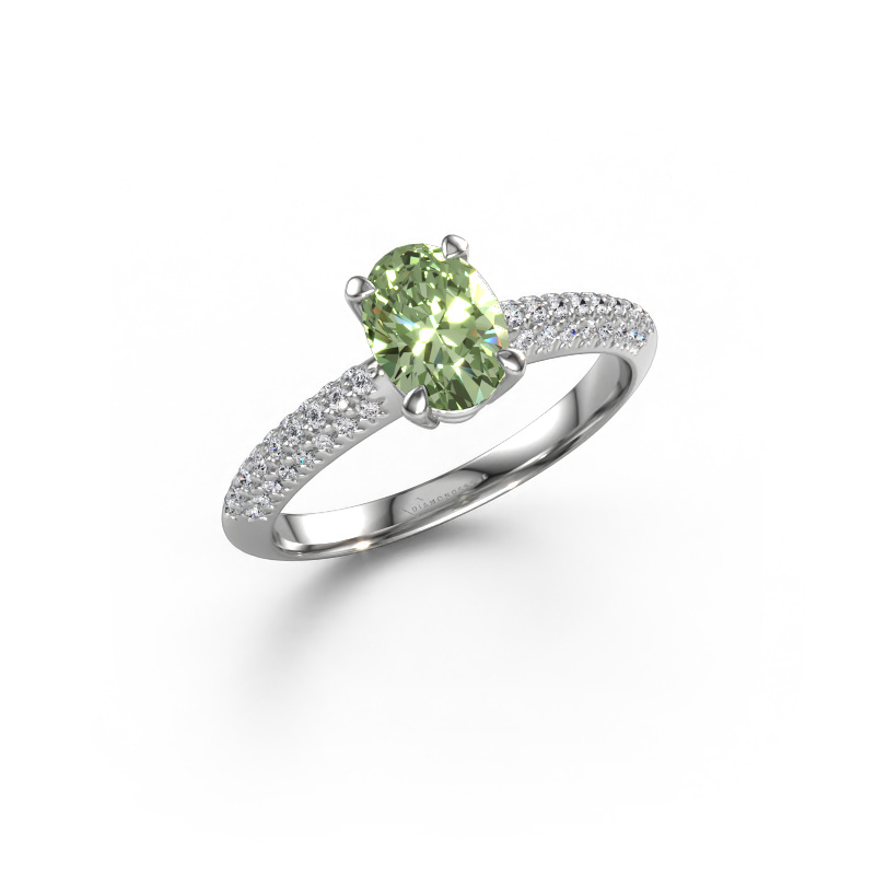 Image of Engagement ring Morane OVL 950 platinum Green lab grown diamond 7,5x5,5 mm