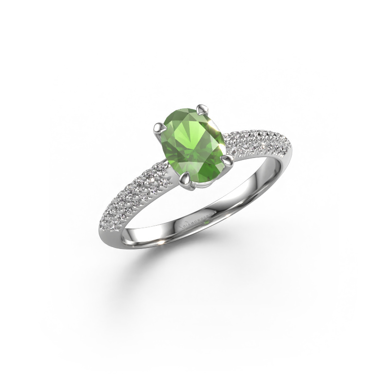 Image of Engagement ring Morane OVL 585 white gold Tourmaline green 7,5x5,5 mm