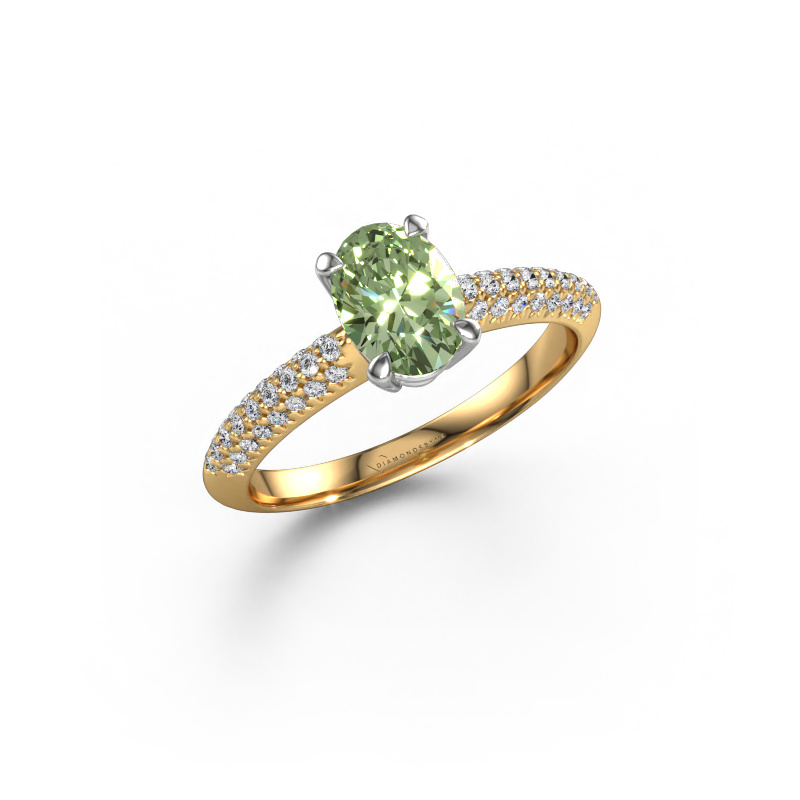 Image of Engagement ring Morane OVL 585 gold Green lab grown diamond 7,5x5,5 mm
