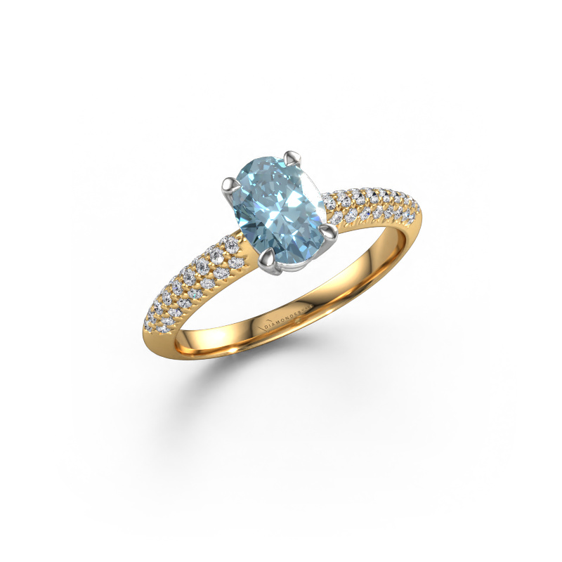 Image of Engagement ring Morane OVL 585 gold Blue lab grown diamond 7,5x5,5 mm