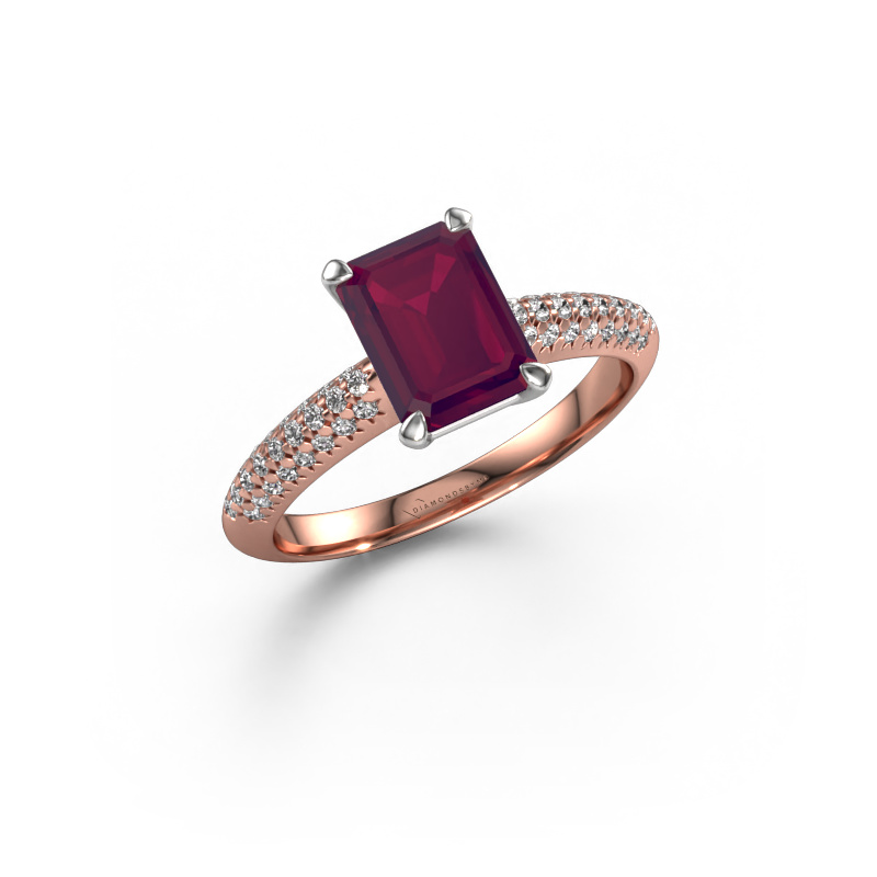 Image of Engagement ring Morane EME 585 rose gold Rhodolite 8x6 mm