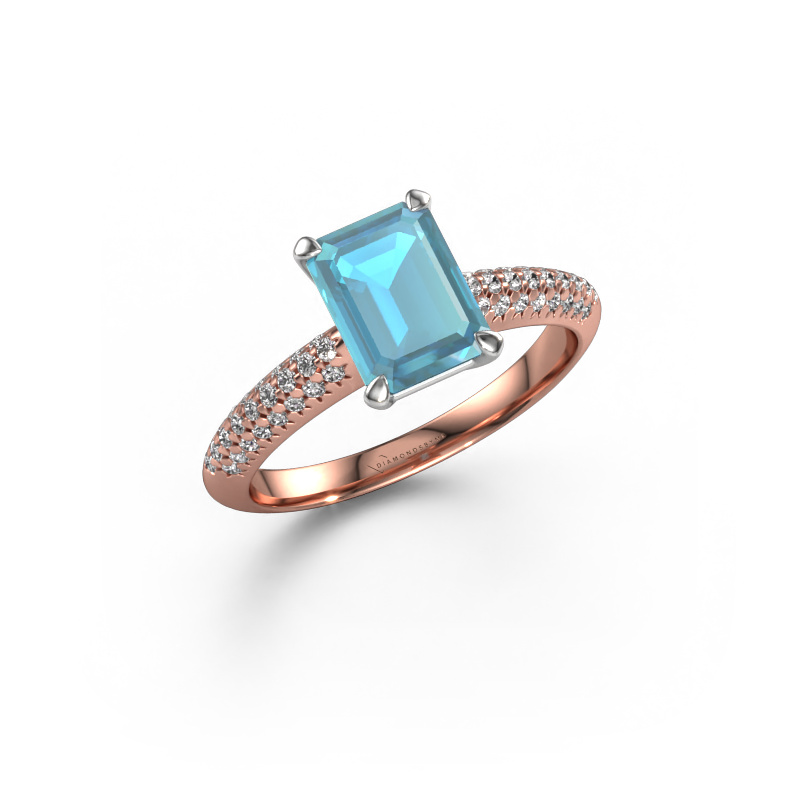 Image of Engagement ring Morane EME 585 rose gold Blue topaz 8x6 mm
