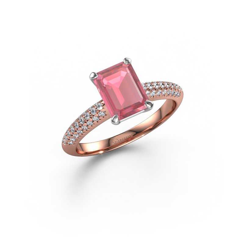 Afbeelding van Verlovingsring Morane EME 585 rosé goud Toermalijn pink 8x6 mm