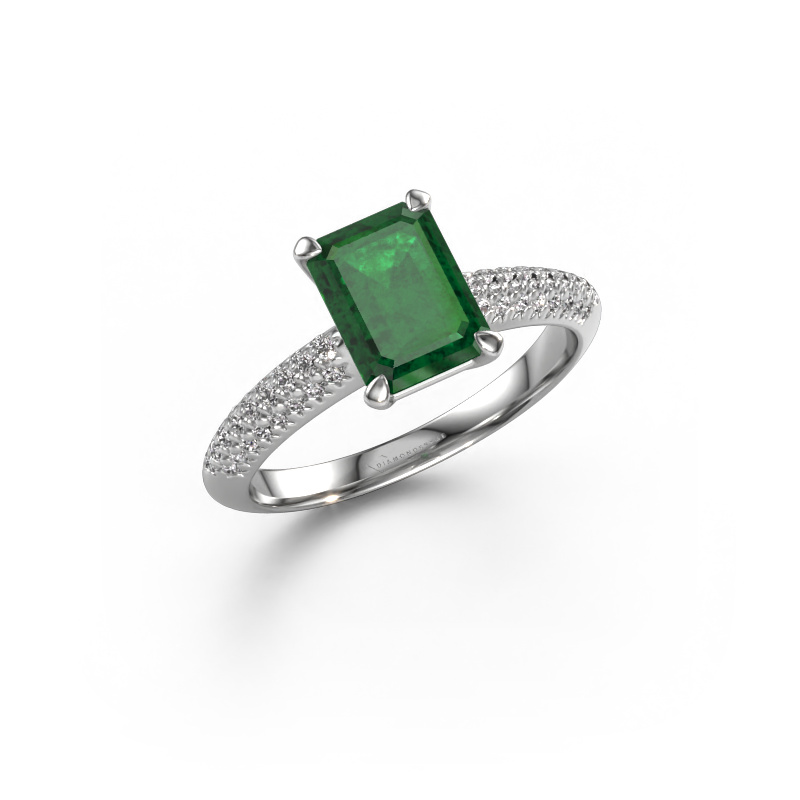 Image of Engagement ring Morane EME 585 white gold Emerald 8x6 mm