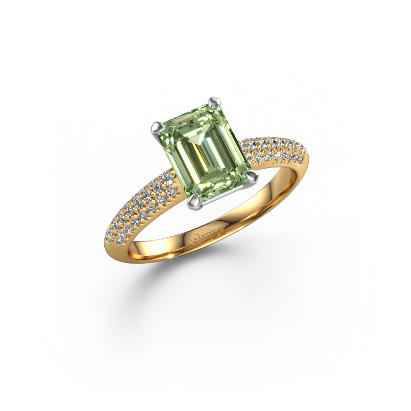 Image of Engagement ring Morane EME 585 gold Green lab grown diamond 8x6 mm