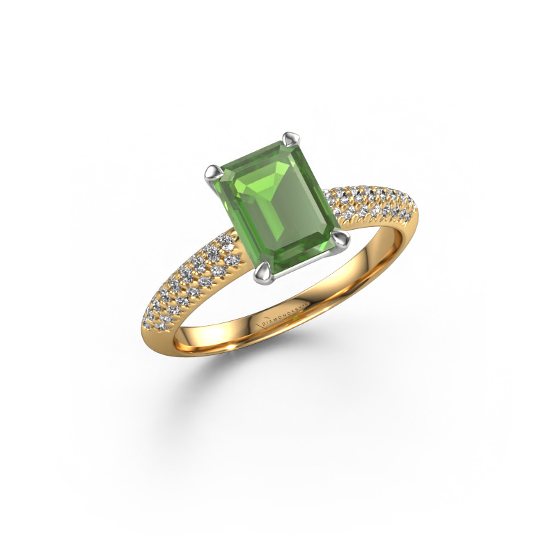 Image of Engagement ring Morane EME 585 gold Tourmaline green 8x6 mm