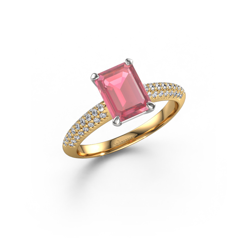 Afbeelding van Verlovingsring Morane EME 585 goud Toermalijn pink 8x6 mm